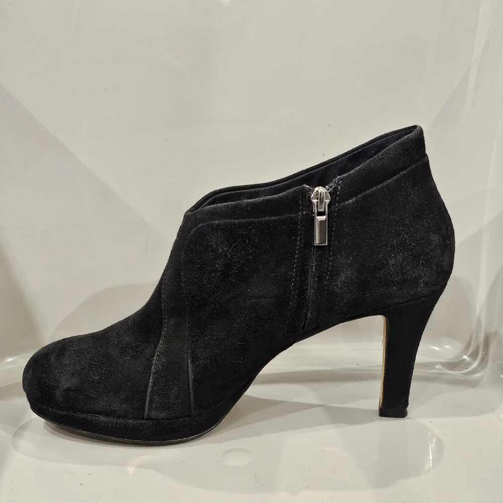 CLARKS Artisan Elegant Black Suede Ankle Booties
